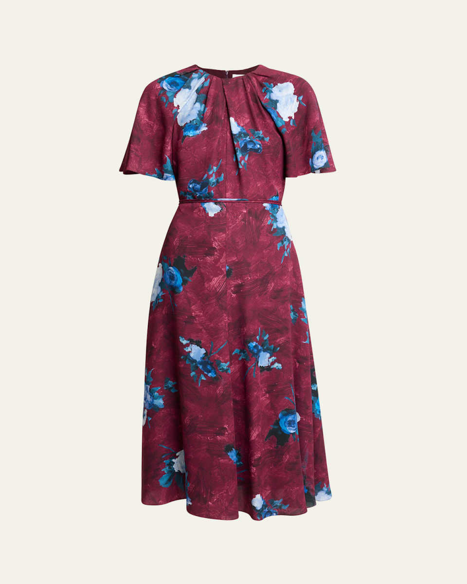 Floral-Print Short-Sleeve Midi Dress